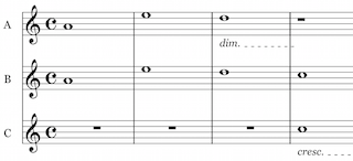 3 part unison music, with rests